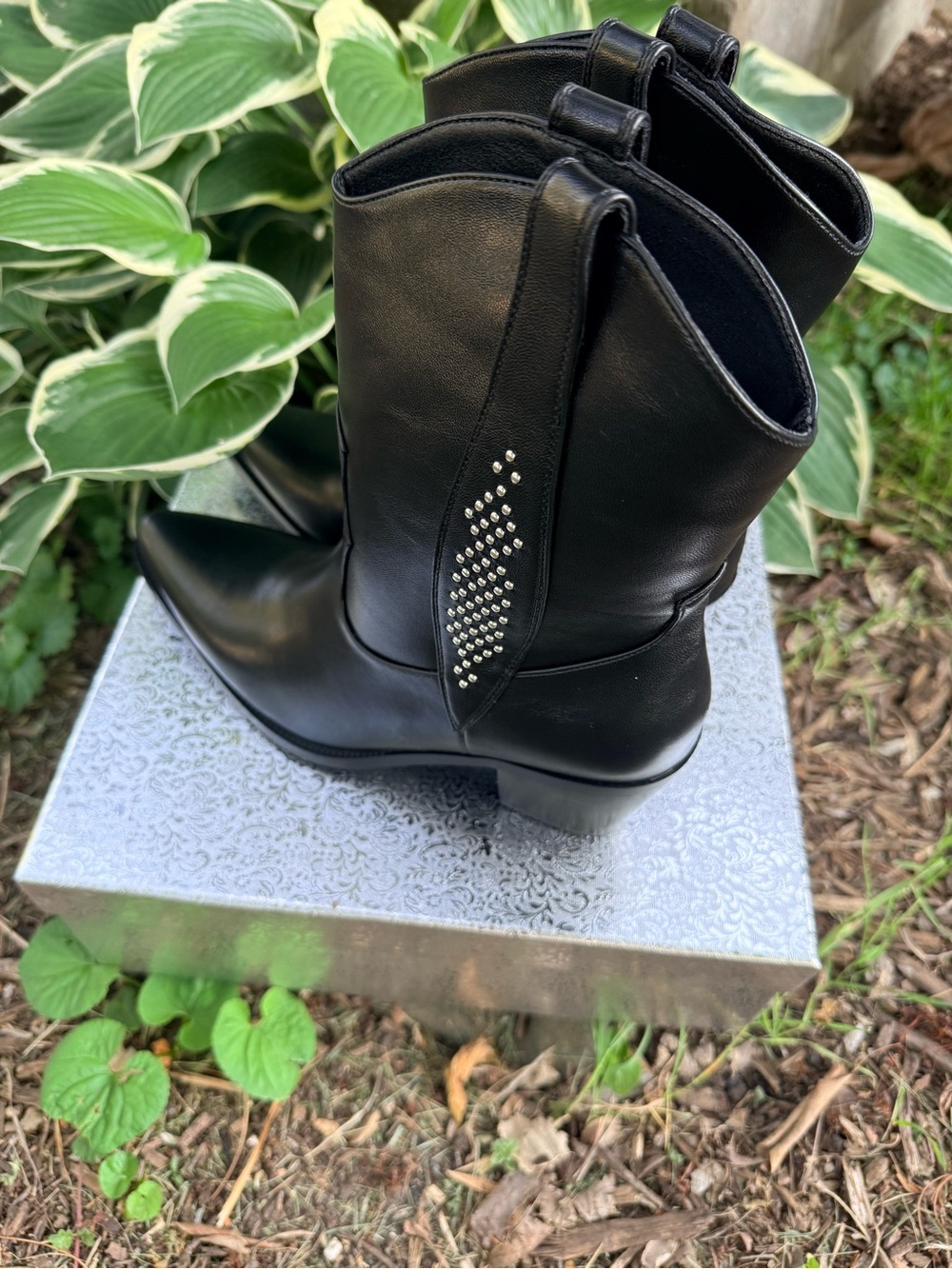 Women's Black Western Ankle Booties with Stud Accent